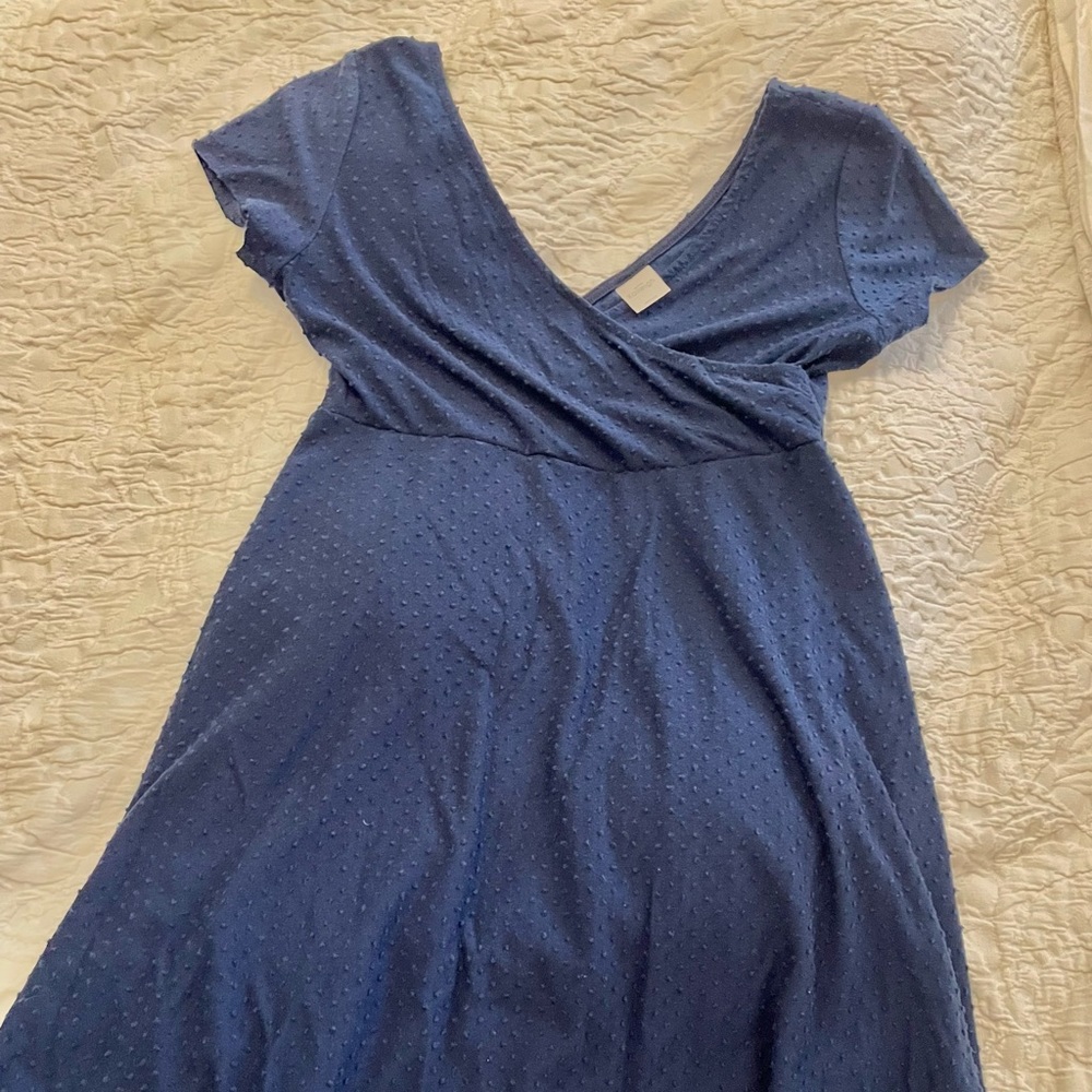 Navy, Swiss dot maternity dress; Kaileigh (made in USA); size small